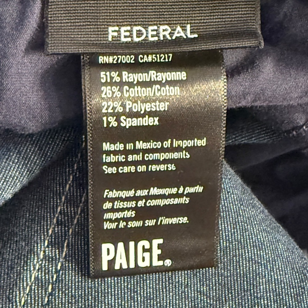 Paige Federal Slim Straight Jeans Mens 33 Bayson Blue M655734-B258 Indigo Pants - Picture 4 of 7
